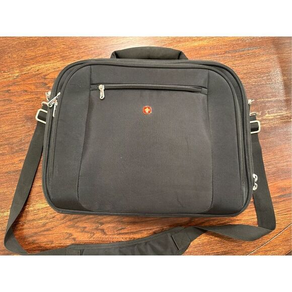 Swiss Gear Black Multi Pocket Laptop Brief Case Shoulder Strap Bag - Picture 1 of 5